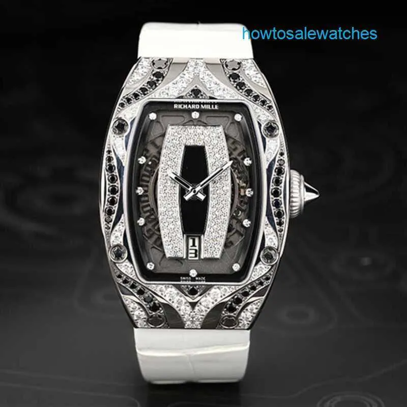 Belles montres-bracelets unisexes, montre-bracelet RM RM007 Platinum Original Diamond Black Lip pour femmes