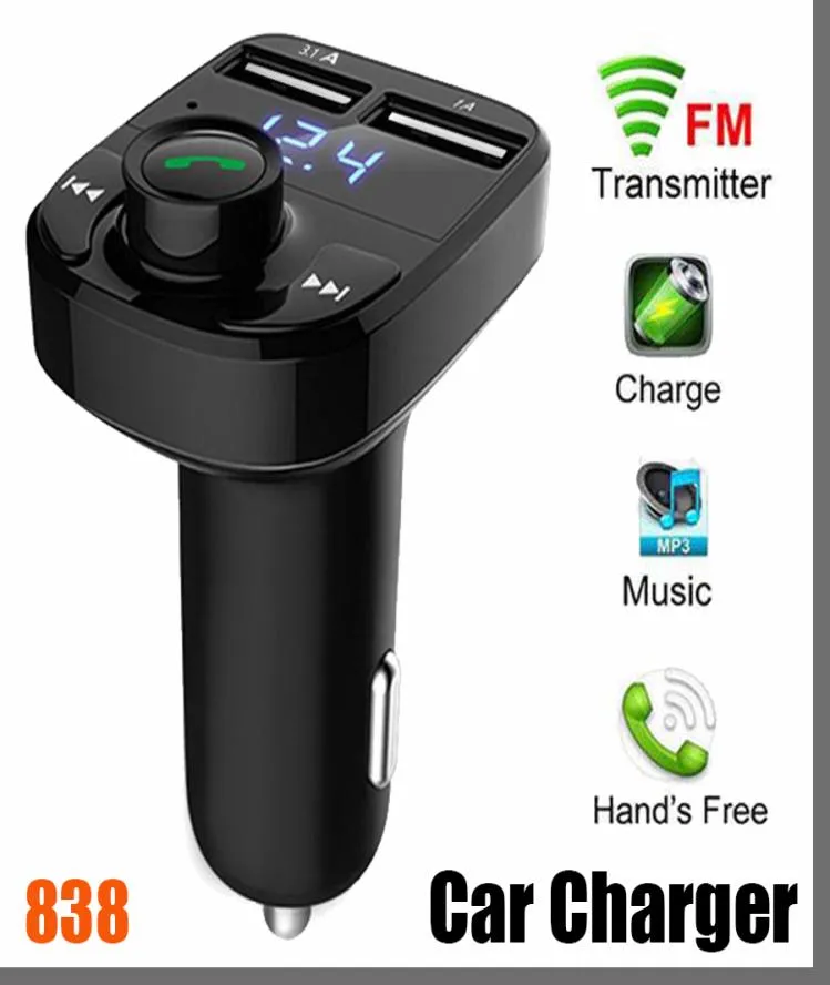 838D 500D FM x8 Transmetteur Aux Modulateur Bluetooth Kit mains libres pour voiture Lecteur MP3 audio avec charge rapide 3.1A Chargeur de voiture double USB FMA2274236