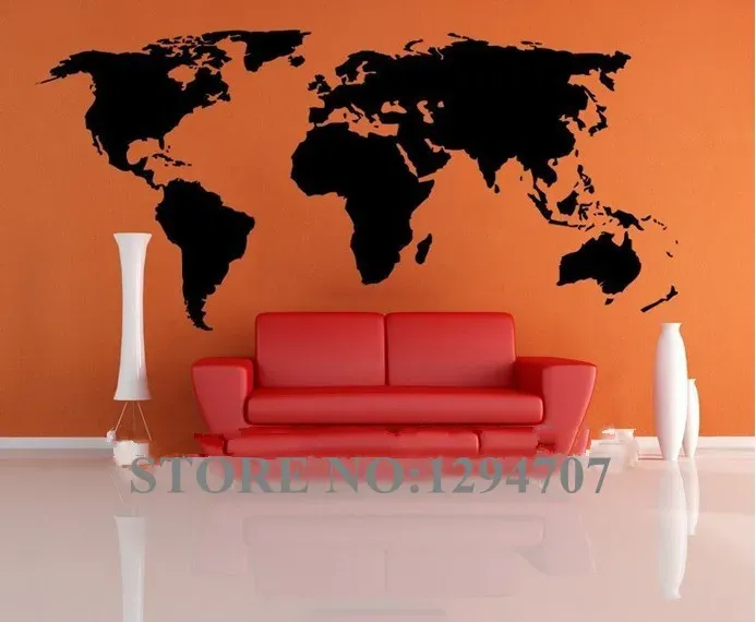 Stickers 200x90cm CCR1103 Big Global World Map Atlas Vinyl Wall Sticker Decal Art Living room decoration Office School Classroom Mural