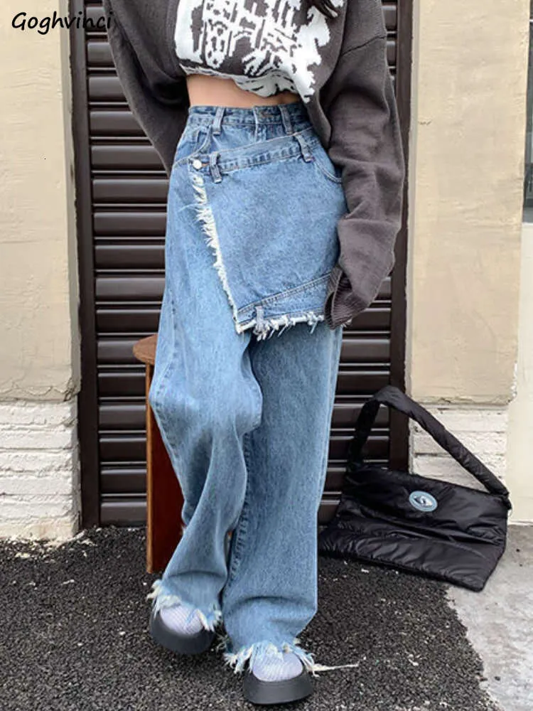 S-5XL Jeans Women Baggy Patchwork Hipster Chic High Street 2022 Fashion Vintage Ulzzang Wide Leg All-Match Casual Girls