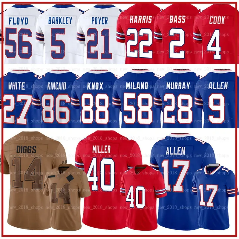 17 Josh Allen Voetbal Billes Jersey Stefon Diggs Von Miller Dalton Kincaid Greg Rousseau Matt Milano Micah Hyde Khalil Shakir Damar Hamlin Dawson Knox