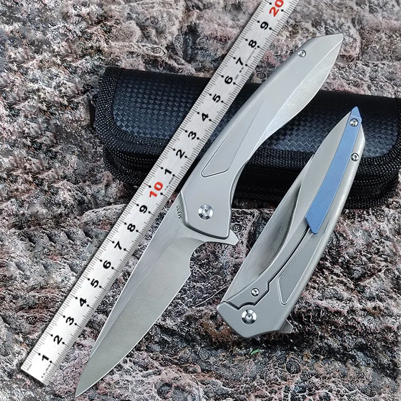 1Pcs New A5026 High End Flipper Knife M390 Satin Blade CNC TC4 Titanium Alloy Handle Ball Bearing Outdoor Camping Hiking Fishing EDC Pocket Knives