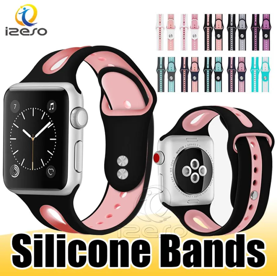 Silicone Rubber Watch Band for Apple Watch Series 4 3 2 Dual Colors Wrist Band 44mm 40mm 42mm 38mm Sports Bracelet izeso2718660