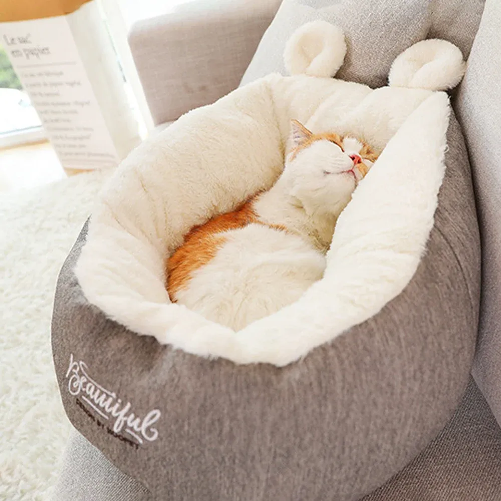 マットかわいい猫ネストクッションユニークな柔らかい子犬ベッドノベルティ洗える居心地の良い子猫睡眠ベッド冬の温かい猫ソファマットグレー