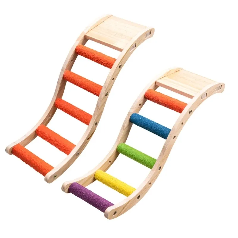 Jouets coloré oiseau patte meulage jouet bois perroquet perche support échelle avec antidérapant Quartz sable suspendu balançoire oiseau Cage accessoires