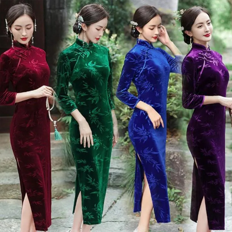 Ethnic Clothing Fall Autumn Chinese Qipao Dresses For Women Sexy Adult Costume Traditional Clothes Qi Pao Woman Stage Show Cheongsam