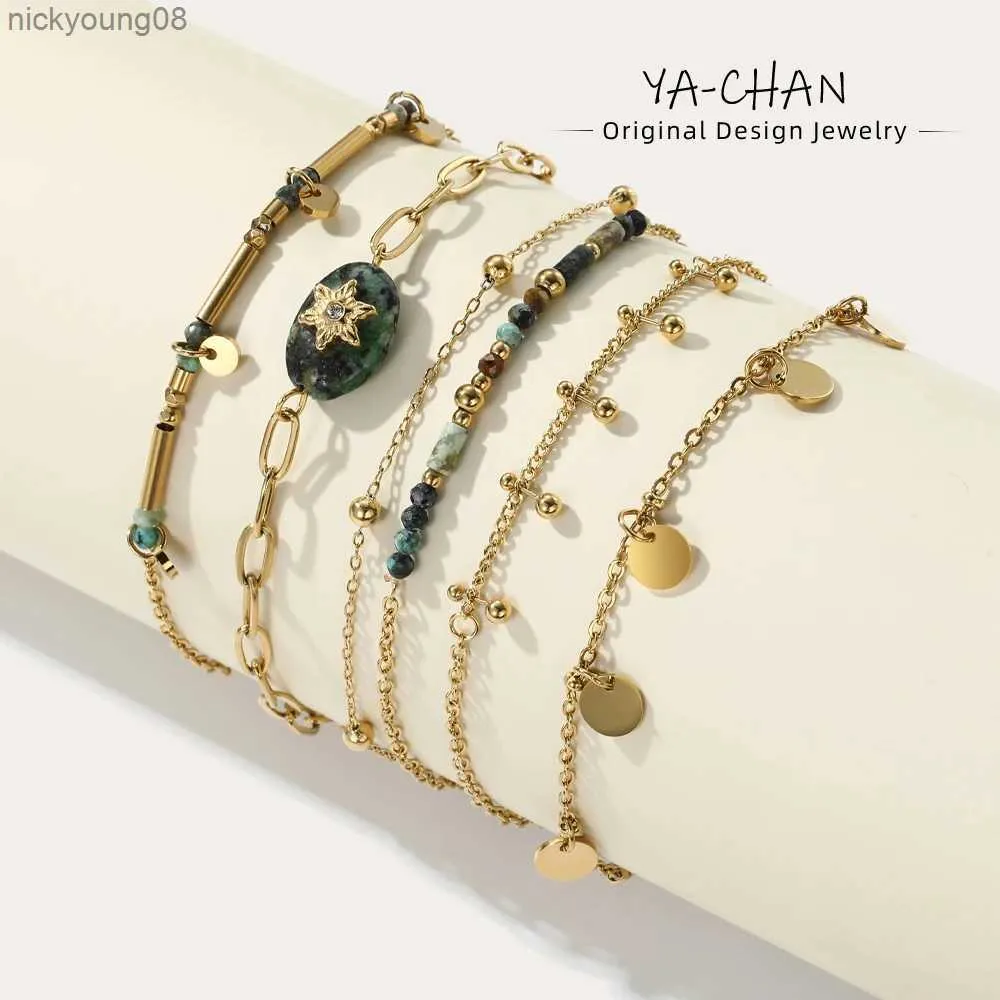 Bangle Yachan 18K Gold PVD Pleted Bracelets Sain Stali Stal Bracelets for Women Charm African Turquoise Stone Kamień Naturalny Trenda Biżuteria Diftl2403