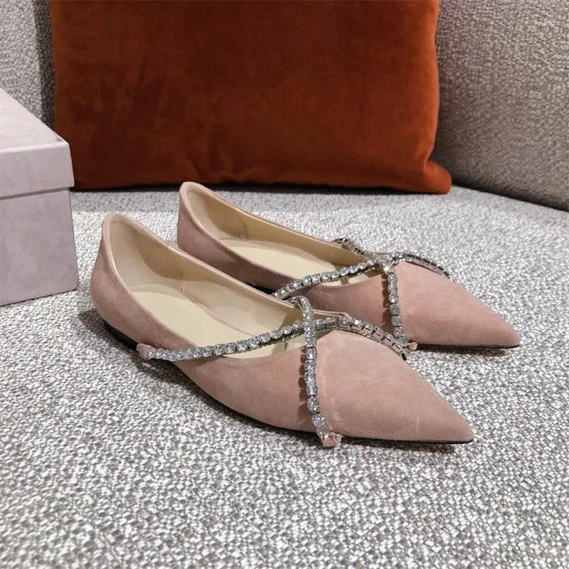 Women Leather Casual Shoes 290 Fashion Single Brand Pointed Toe Flats Ladies Crystal Loafers Comfortable Office 946