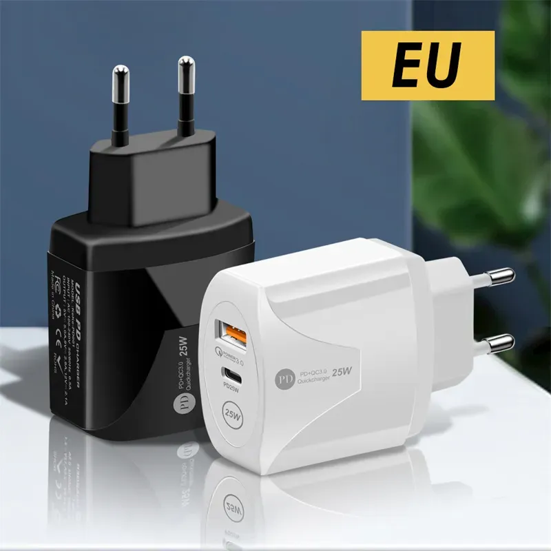 Smart Dual Ports 25W 12W Fast Quick Charge Eu US UK Power adapter Wall  Plugs For IPhone 12 13 Mini Pro Max 