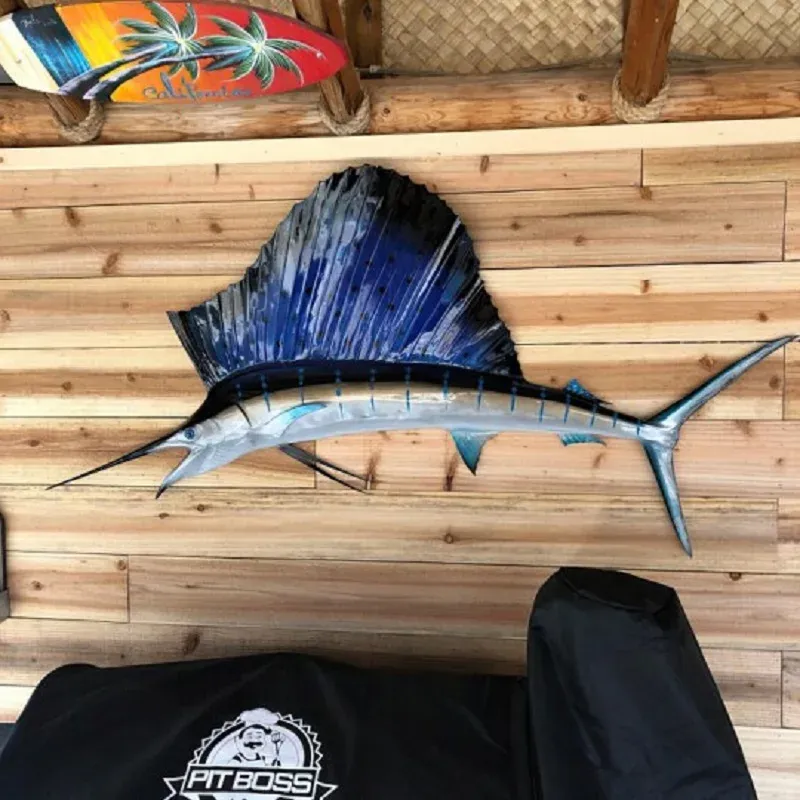 Sculture Pesce vela Pesce spada Metallo Appeso a parete Silhouette Arte Pesca Club Negozio Decorazione murale Decorazioni per la casa Soggiorno Camera da letto Ornamento