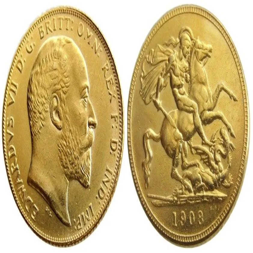 Storbritannien Rare 1908 British Coin King Edward VII 1 Sovereign Matt 24-K Gold Plated Copy Coins 218r