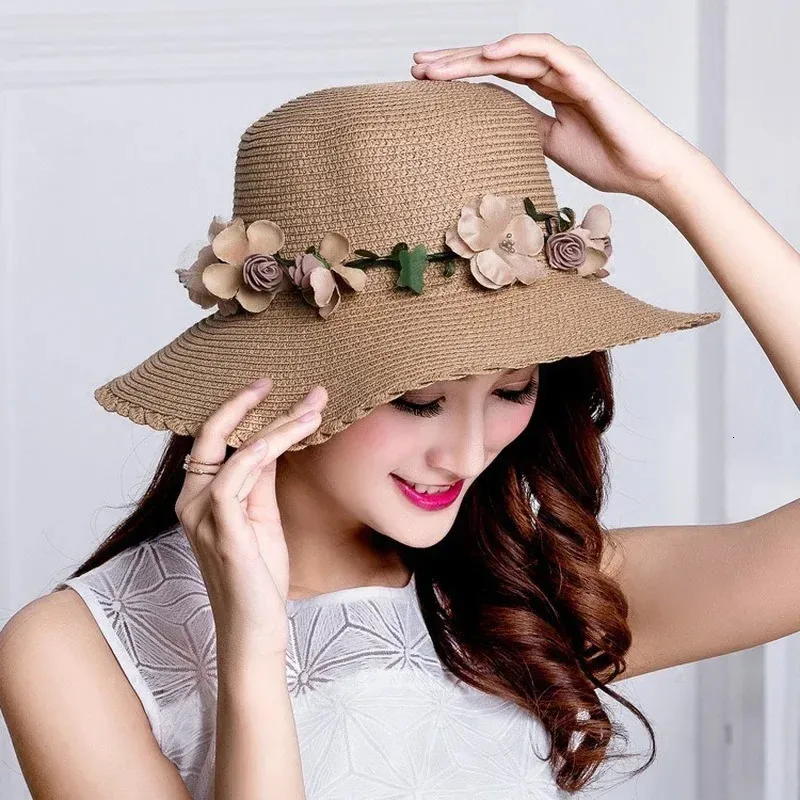 WREATH STACHHAT SOMMER SUN HAT FAMMA ELEGANT KVINNA VINTA HATS STRAW STRACH Flower String Woman 240309