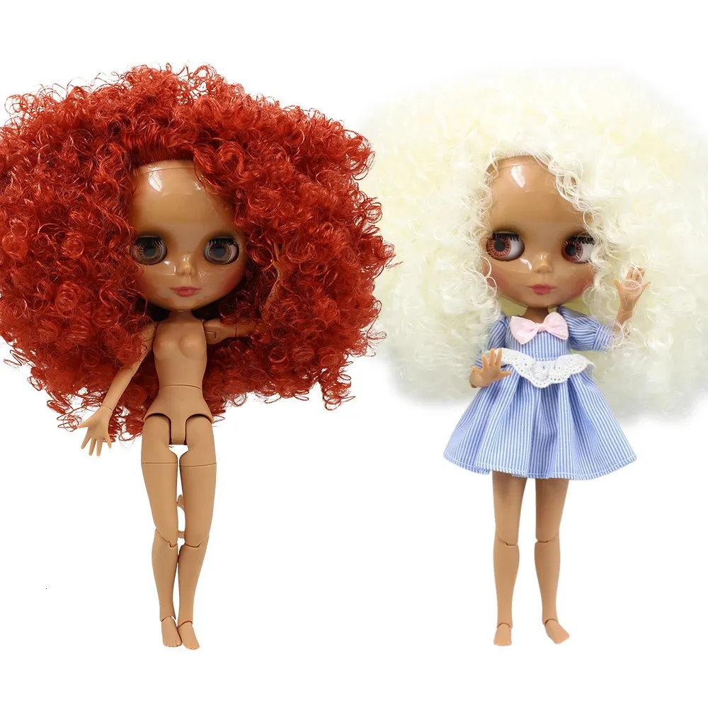 ICY DBS Blyth doll 16 bjd joint body white skin matte face dark shiny curly hair afro toy 30cm 240311