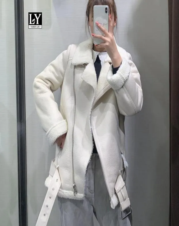 Women039s Leather Faux Ly Varey Lin Women Beige Fur Lammjacke Coat With Belt Turn Down Collar Winter Thick Warm Zipper Over9086648