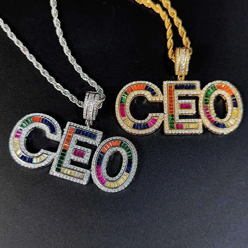 New Colorful Large Ice Sugar Alphabet Number Splicing Pendant with Micro Set Zircon Personalized Hip Hop Necklace