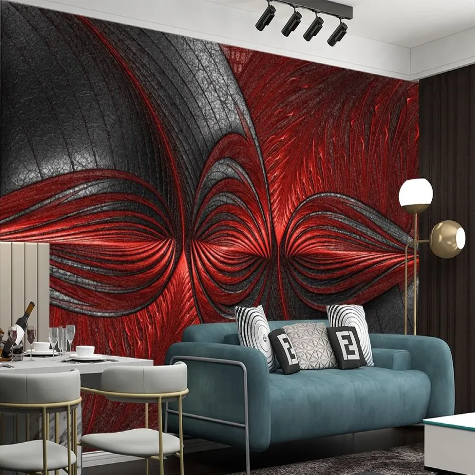 3d Home Wallpaper Red Lines Abstract Embossed Mural Wallpapers Living Room TV Background Decoration Premium Silk Wall Paper260v