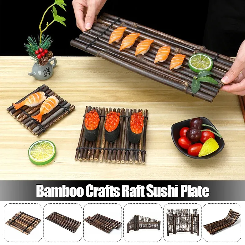 Artisanat japonais en bambou, radeau, assiette à Sushi, plateau, plats Sashimi, bol de Placement, décor, échelle, clôture, décoration de Table, 240304