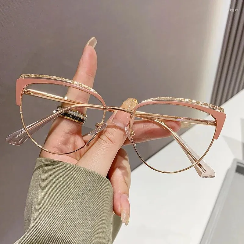 Sunglasses Metal Anti-blue Light Women Girls Cat Eye Eyeglasses Frame Brand Designer Oversized Optical Glasses Frames Clear