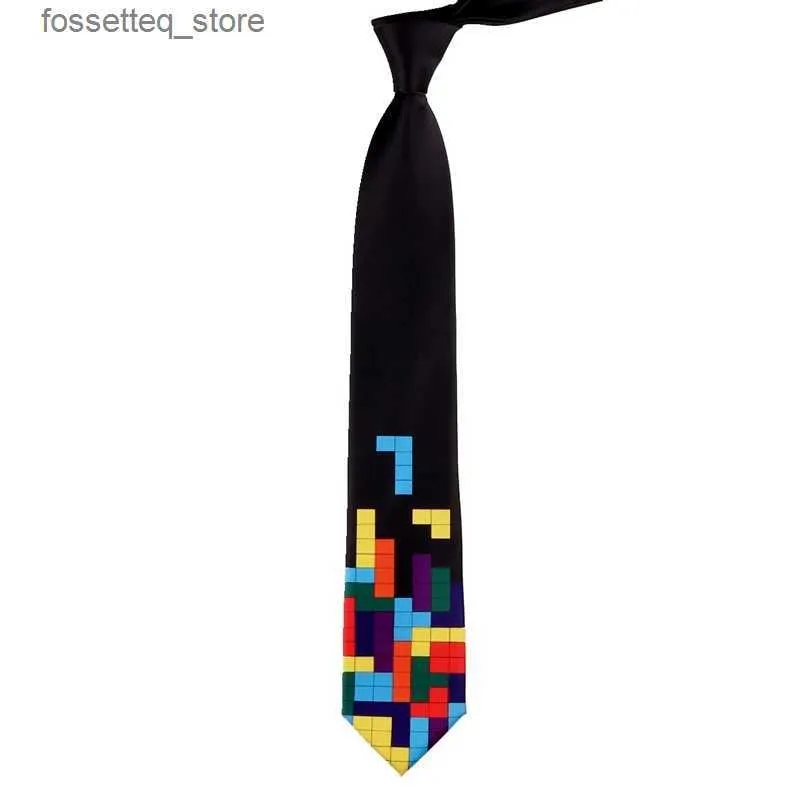 Cravates Livraison gratuite hommes mode masculine mode décontractée tetris coréen décontracté tren personnalité étudiant impression amusant 7CM cravate cravate L240313