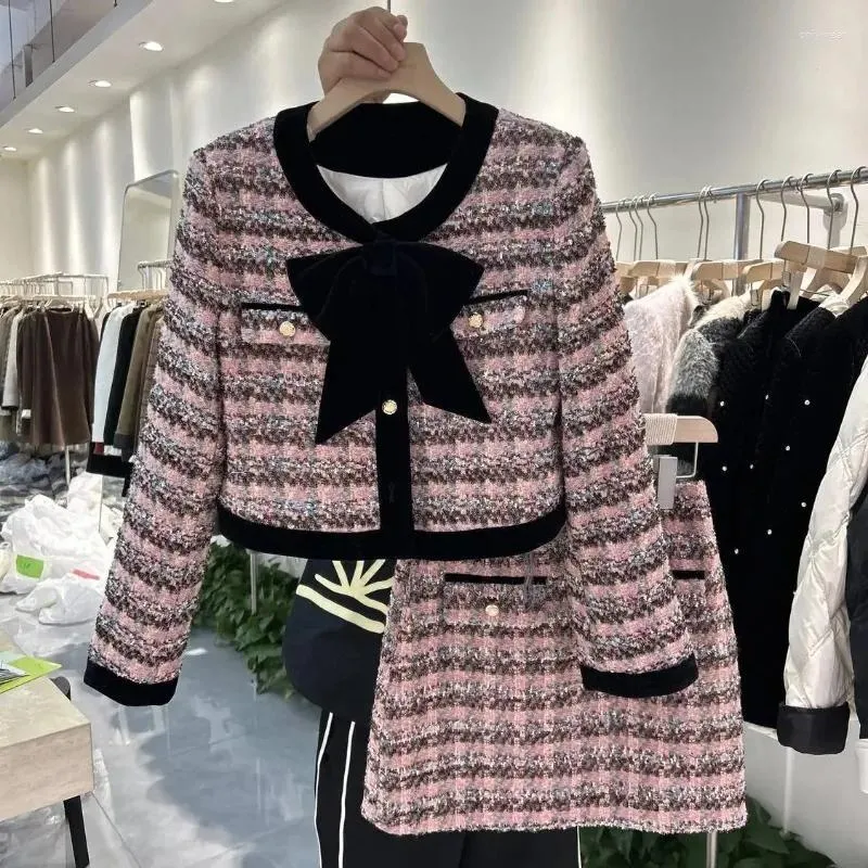 Tweedelige kleding Unxx 2024 Autumn Winter Winter Dames High-End Elegant Style Petite Tweed Jacket Set vrouwelijk kantoor Lady Girl 2 Suit