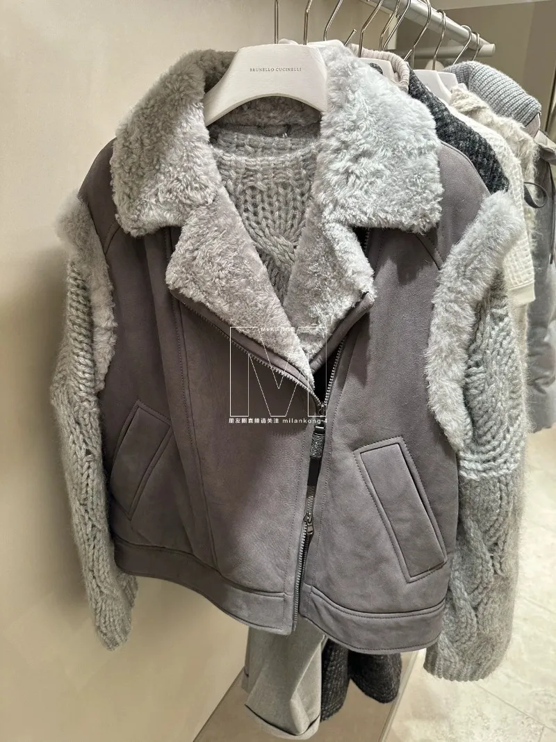 Kadın Ceketler Sonbahar ve Kış Gerçek Peluş Brunello yaka ceket