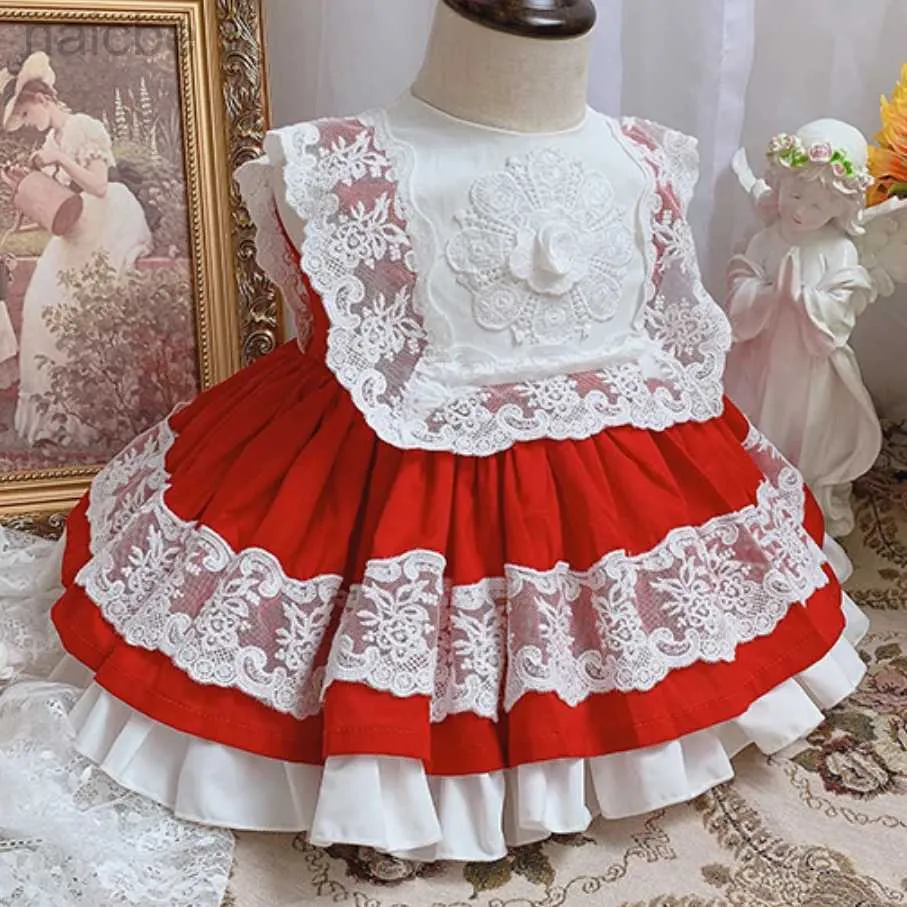 Robes de fille été princesse espagnole mignonne robe en dentelle rouge pour la fête robe sans manches Vintage ldd240313