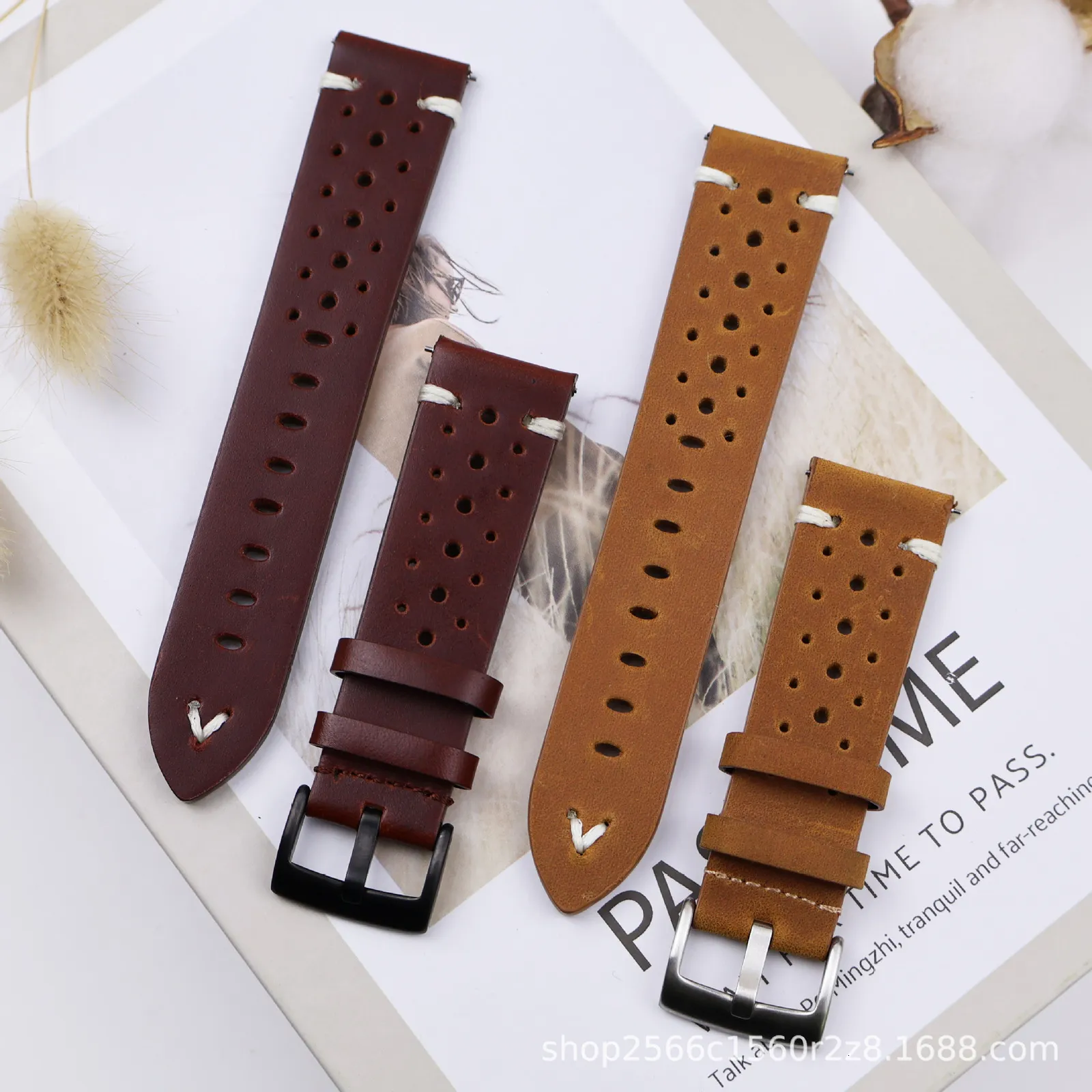 Watch Bands EACHE Design Vintage Leather Rally Watch Straps Brown 18mm 20mm 22mm Watchband Watch Accessories 230728