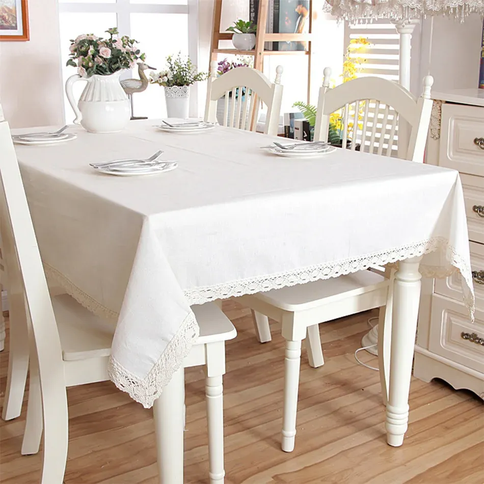 Pads Polyester Linen Lace Edge Tablecloth, Rectangular Tassels DustProof Table Cover,for Kitchen Dinning Table Home Decor