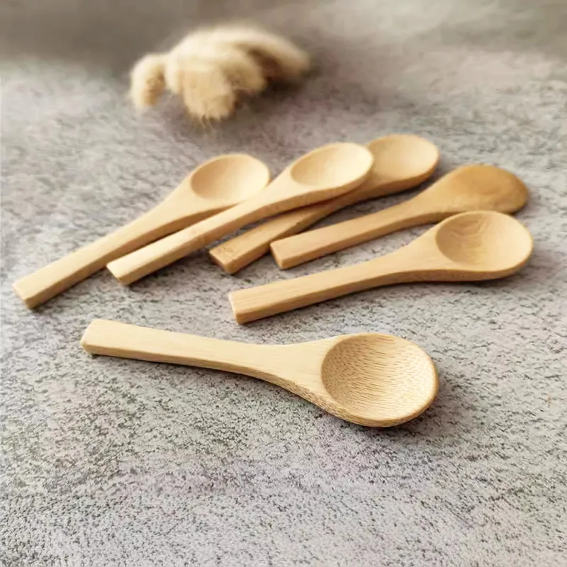 10x3cm Mini Tea Spoons Bamboo Tableware Condiment Coffee Dishes Spoons for Serving Cooking Tools Home Kitchen Utensils LX6390