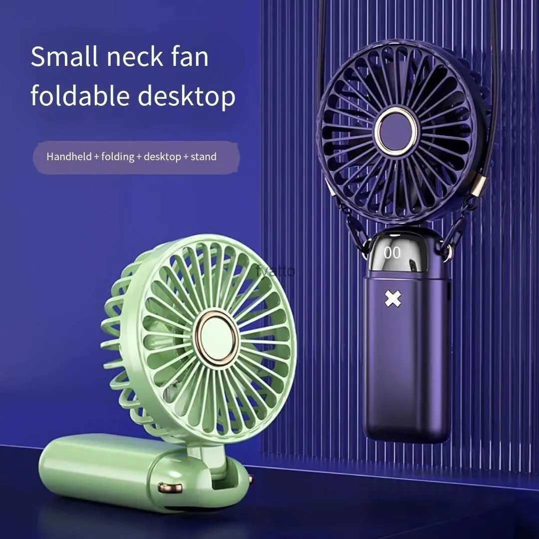 Elektriska fans Ny digital Digital Display Handheld Fan USB Portable Folding Pendant Neck Silent Desktop Student Aromaterapy SmallH240313