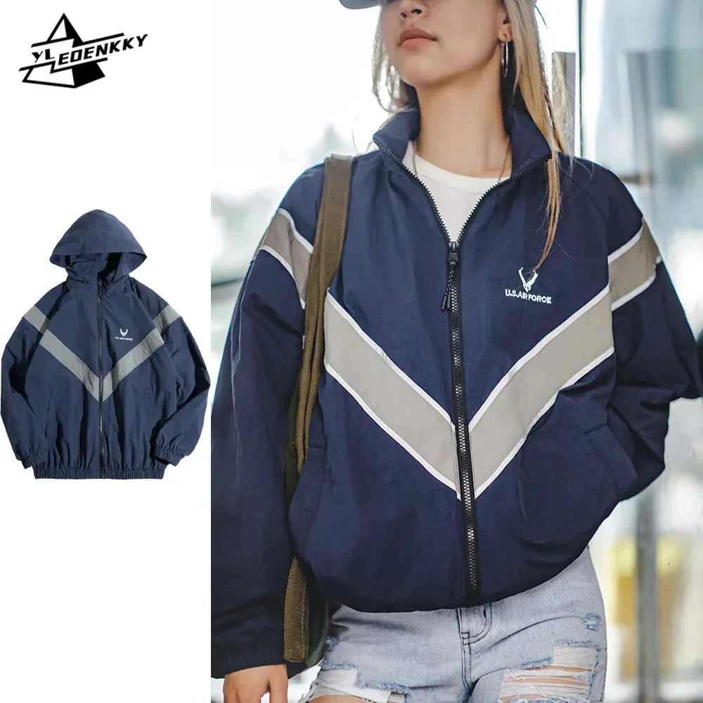 Army Cargo Jacket Amekaji Reflective Stripe Hooded Coat Quick-drying Loose Academy Training Uniforms Spring Casual Tops 240309