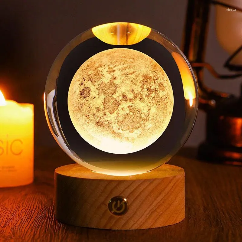 Figurines décoratives Boule de cristal 3D gravée au laser 60 mm, sphère de globe de lune avec support en verre de quartz, décoration de bureau, maison, ornements