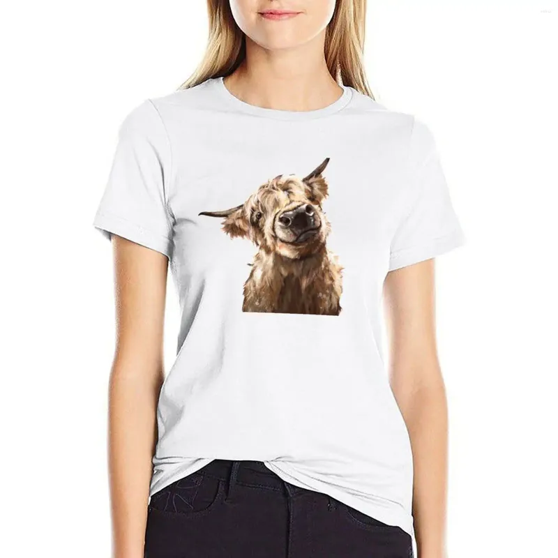 Polos pour femmes Highland Cow T-shirt Vêtements d'été Kawaii Lady Dress pour femmes longues