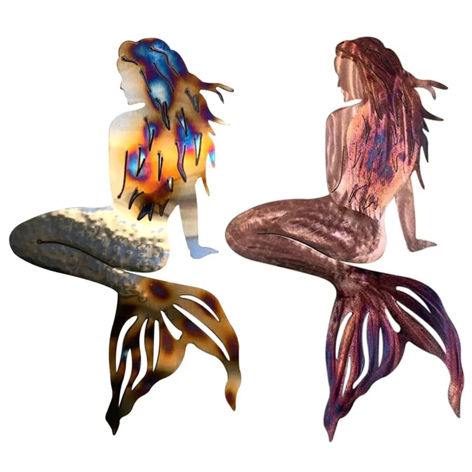 Sculptures Metal Wrought Iron Mermaids Crafts Mermaids Metal Fish Tail Wall Art For Home Garden Beach Home Decoration Ornaments