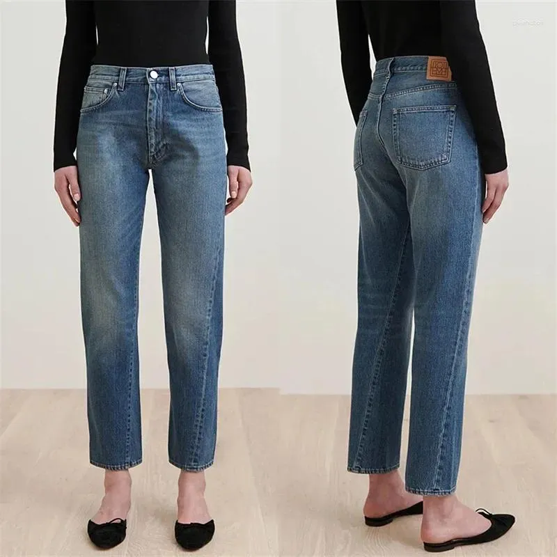 Kvinnors jeans Asymmetriska klippt retro raka klippta smala fit rippade byxor