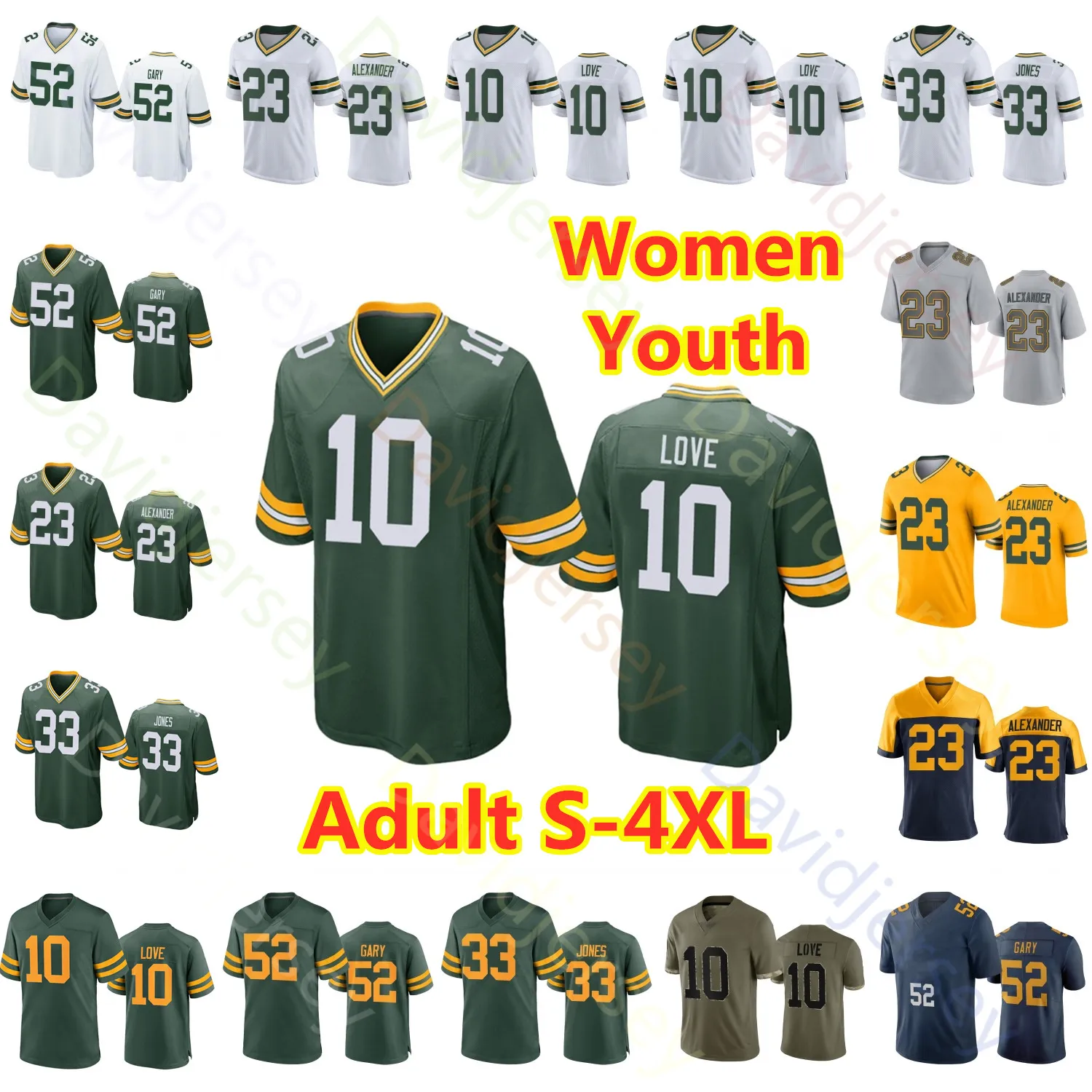 Custom Love Josh Jacobs Jersey Love Aaron Jones Romeo Doubs Devonte Wyatt Luke Musgrave Patrick Taylor Dillon Reed Toure Walker Van Ness Rodgers Favre Donna Youth 4XL