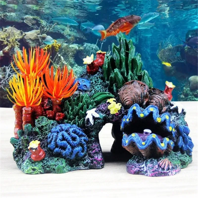 Decorações aquário artificial coral decoração resina tanque de peixes paisagismo decoração escondendo montanha caverna betta peixe hideaway rocha recife coral