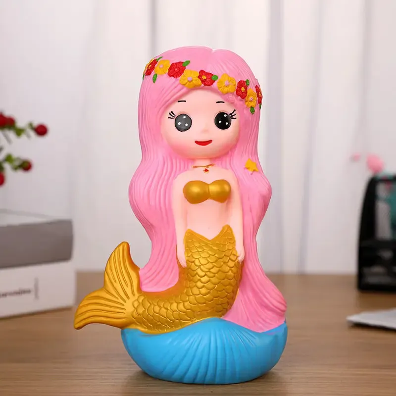 Boxes Cartoon Little Princess Piggy Bank 27cm Coin Storage Girl Vinyl Antifall Coin Bank Mermaid Kid's Toy Gift To Friends Home Decor