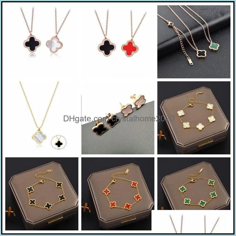 Pendentif Colliers Luxe Colorf Four Leaf Clover Collier en acier inoxydable Charm Bracelet Boucle d'oreille Drop Livraison Bijoux Pendentifs Ottnc