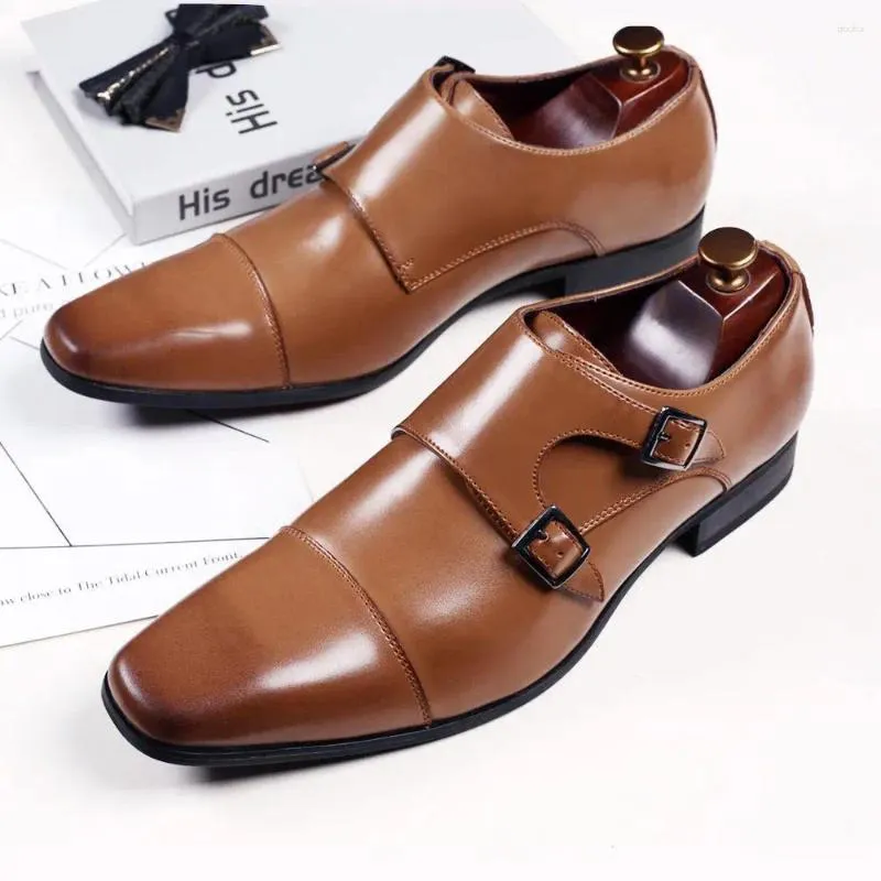 Sapatos de vestido 2024 homens de luxo cabeça quadrada monge cinta oxford para negócios de casamento terno formal homens preto marrom