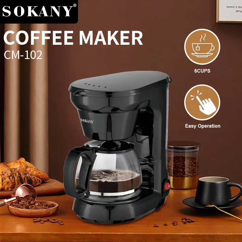 Verktyg droppa kaffebryggare hushåll kaffemaskin med glaspanna återanvändbart filter, svart och rostfritt stål