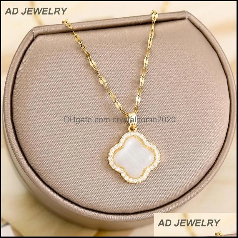 Pendentif Colliers Bonne Chance 18K Gold Clover Collier Micro Pave Femmes Amitié Bijoux Drop Livraison Pendentifs Ot50B