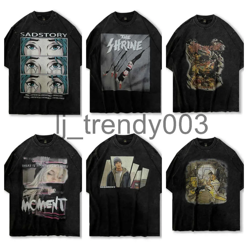 TKPA MENS TSHIRTS Street 만화 인쇄 Y2K 세척 낡은 짧은 슬리브 티셔츠 남성과 여성 하이 스트리트 중국 체계 브랜드 SF