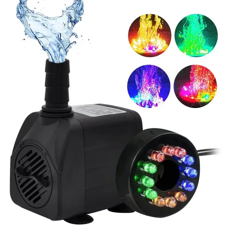 Pompen Dompelpomp Fonteinpomp Draagbare aquarium elektrische waterpomp met 12 LED-verlichting Aquarium Visvijver Watertankfontein