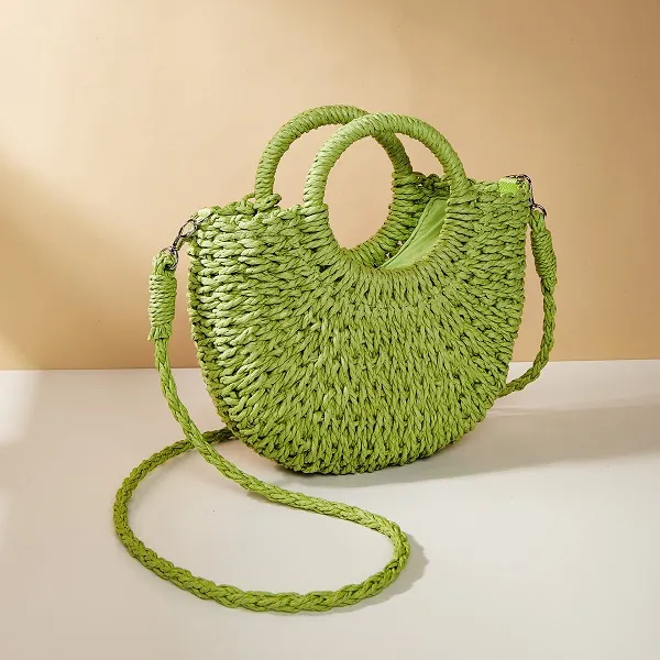 HBP Летняя женская сумка-тоут ярких цветов в форме полумесяца, соломенная сумка для девочек, плетеная пляжная сумка на плечо, маленькая сумка-тоут