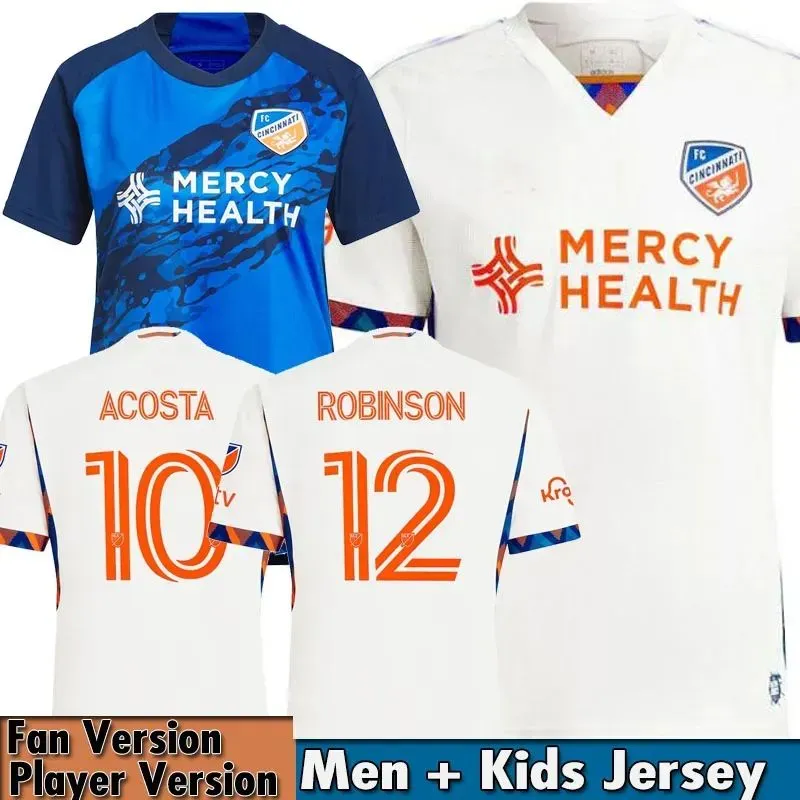 2024 2025 FC Cincinnati Maillots de football Kit pour enfants Homme 24 25 Maillot de football Accueil Bleu Extérieur Blanc BOUPENDZA ACOSTA ROBINSON MIAZGA BARREAL Gardien de but