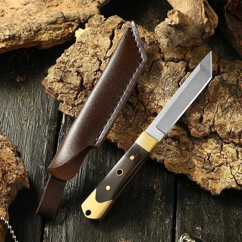 Camping Hunting Knives Multifunktionella rostfritt stål Knivar Camping BBQ Fish Meat Cutter med lock 240315