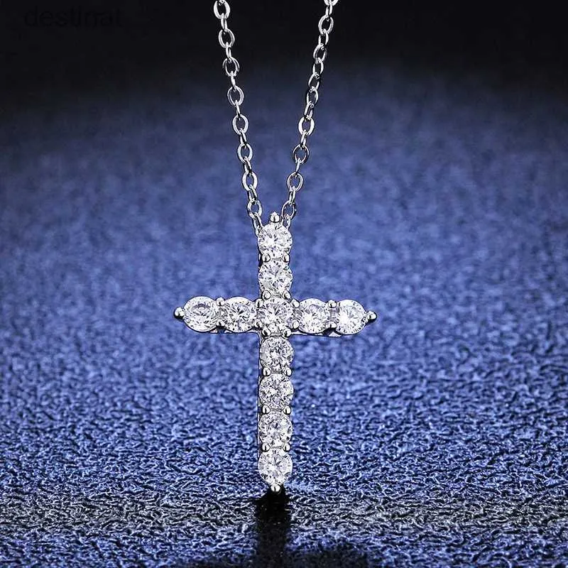 Pendentif colliers Véritable Moissanite croix pendentif collier pur S925 argent Sterling 1.1ct au Total D couleur pour les femmes de mariage bijoux finsL242313