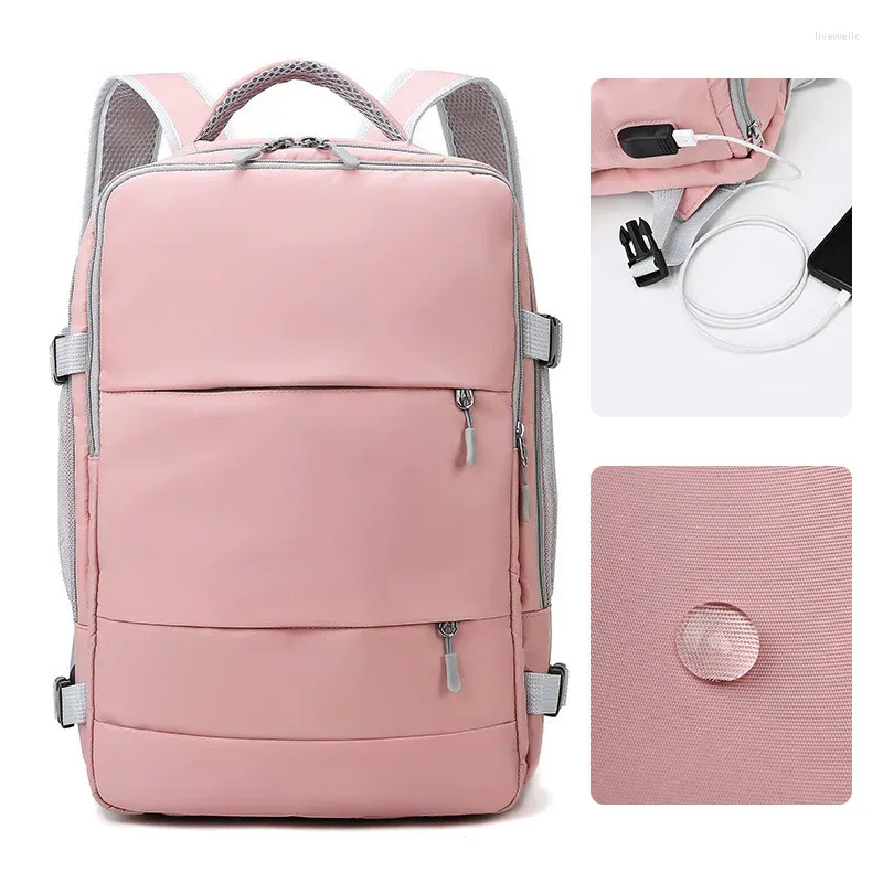 Borse da scuola Zaino da donna per viaggi Zaini per laptop impermeabili da esterno Borsa casual alla moda con tracolla per bagagli Porta di ricarica USB