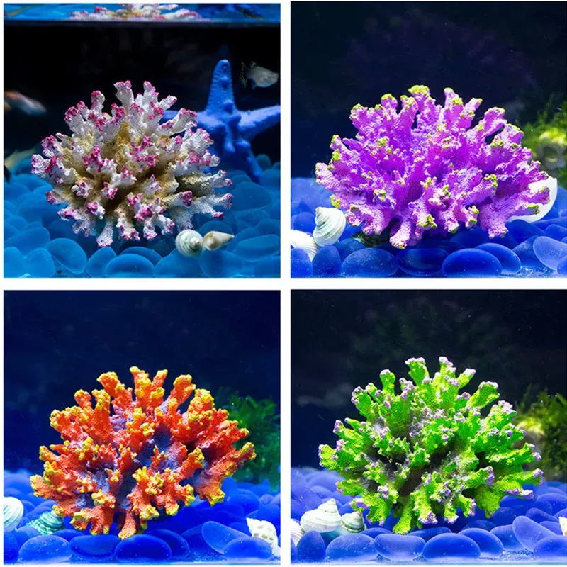 Decorations 1pcs Resin Artificial Aquarium Coral Decoration Fish Tank Coral Reef Ornament Flower Coral Rock Aquarium Accessories 4 color